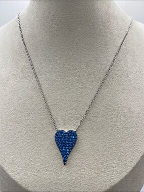 Jennifer Miller Sterling Silver Simulated Diamond Pave Heart Necklace Blue 16”L